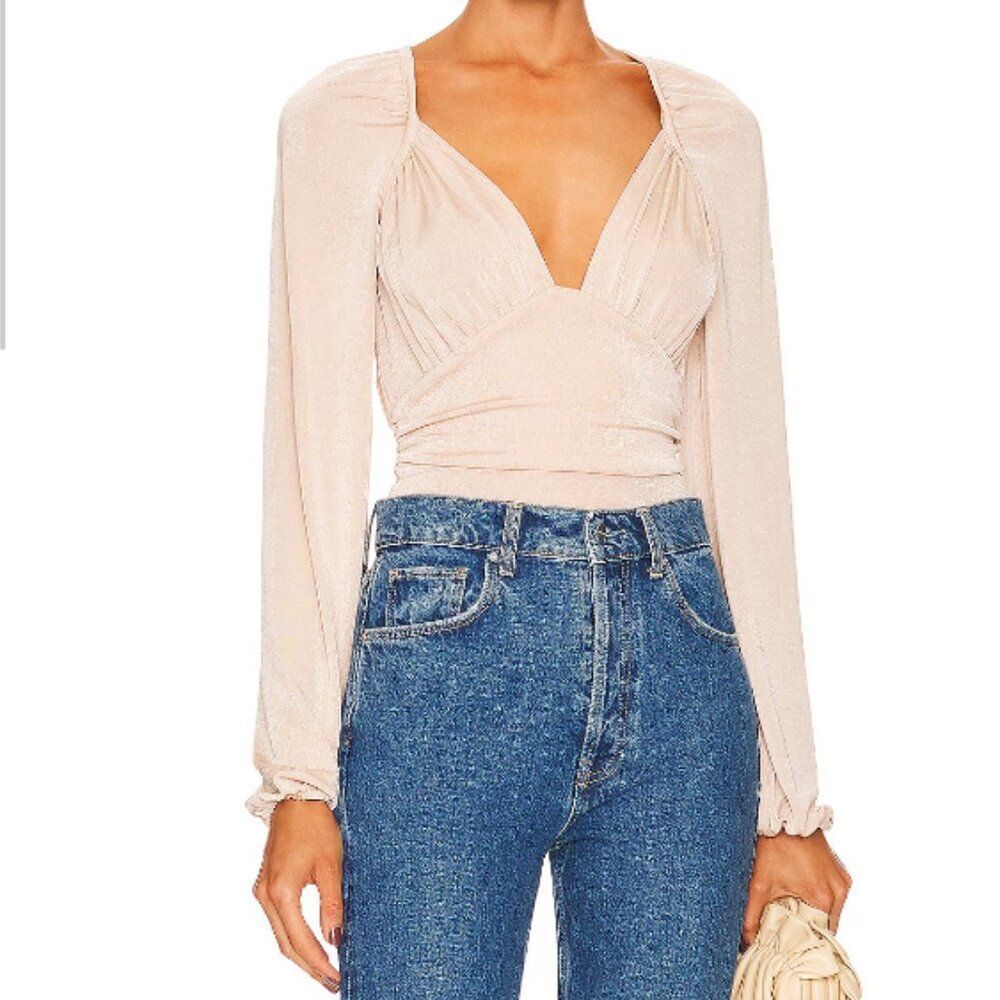 FREE PEOPLE In Your Arms Cream Long Sleeve Bodysuit Size Large